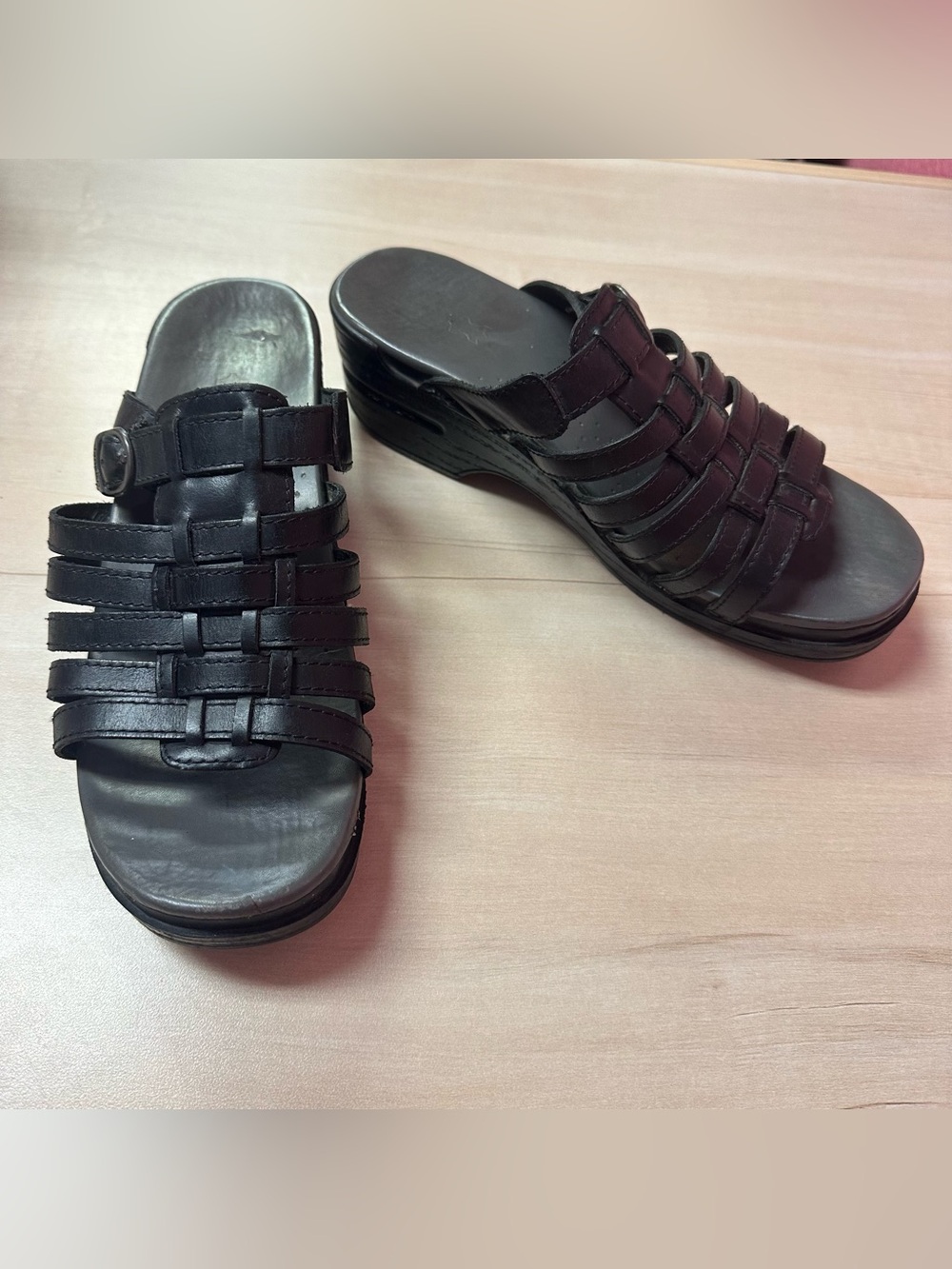 Dansko Women's Black Woven Slide Wedge Sandals
